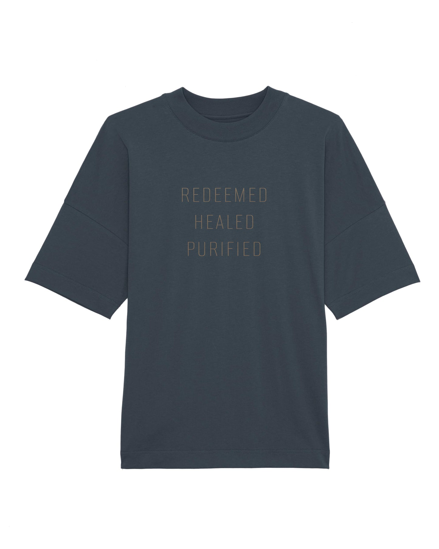 Oversize Herre T-shirt, navy blå, Redeemed Healed Purified
