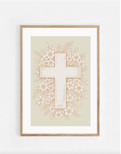 Plakat, kors, blomster