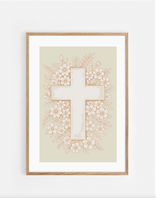 Plakat, kors, blomster