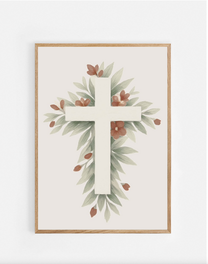 Plakat, kors, blomster