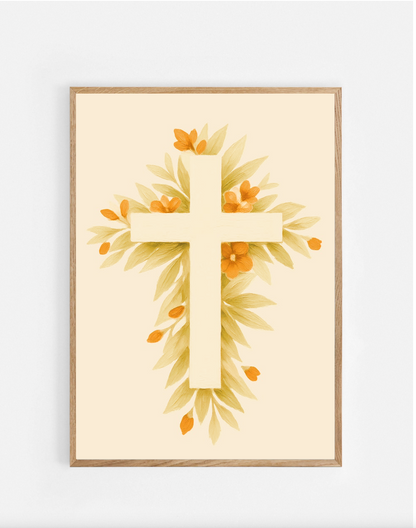 Plakat, kors, blomster