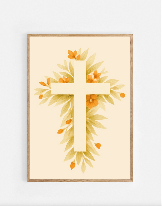 Plakat, kors, blomster
