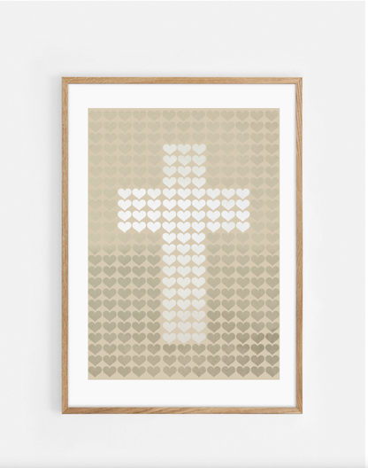Plakat, kors, hjerter