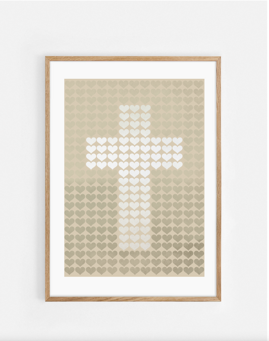 Plakat, kors, hjerter