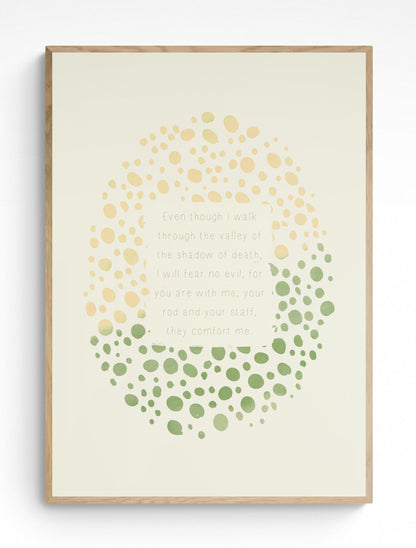 Plakat, salme 23:4, grøn/pudder