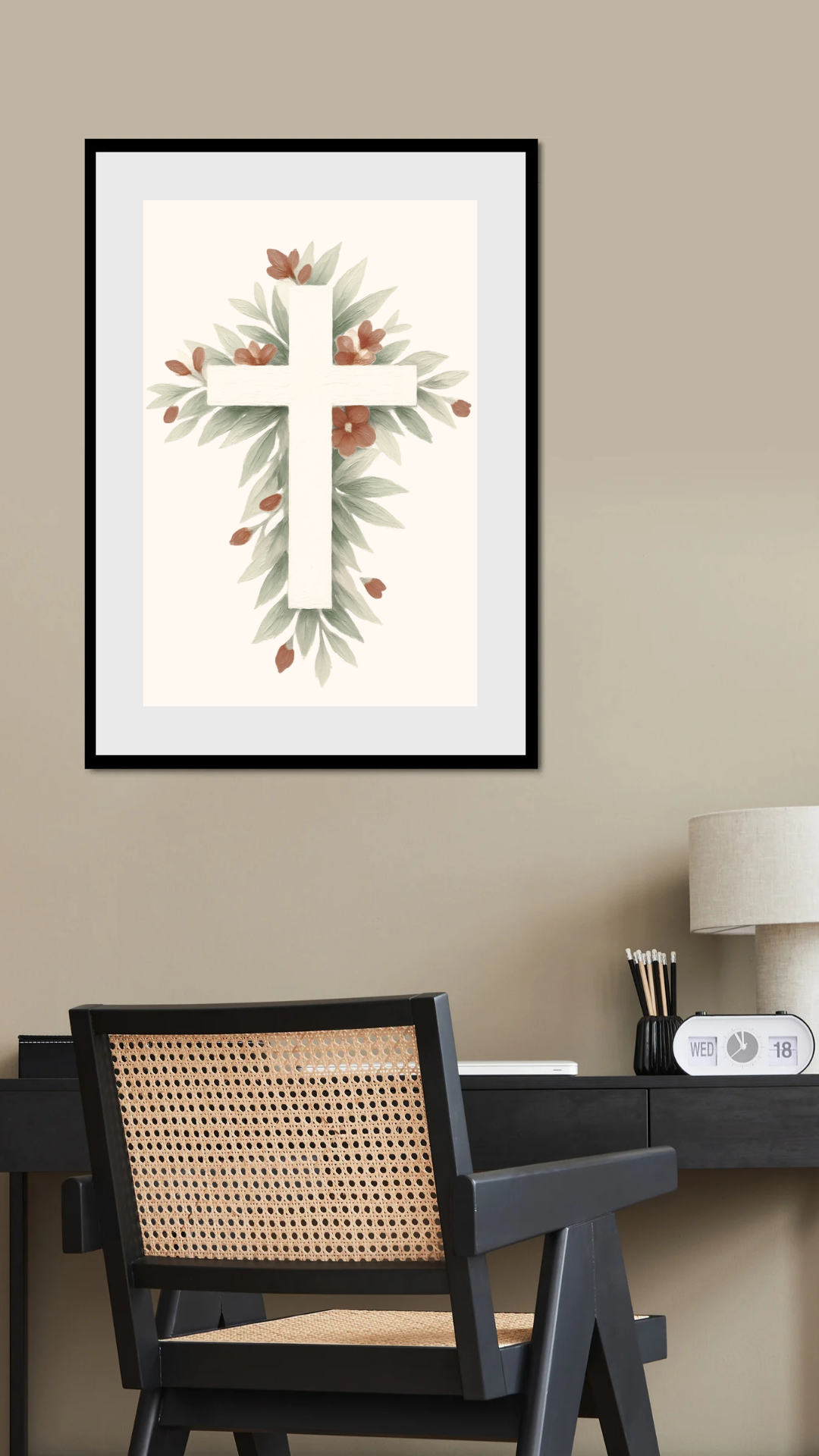 Plakat, kors, blomster