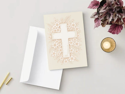 Kort, tegnet kors med blomster