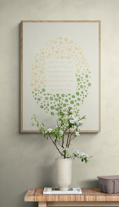 Plakat, salme 23:4, grøn/pudder