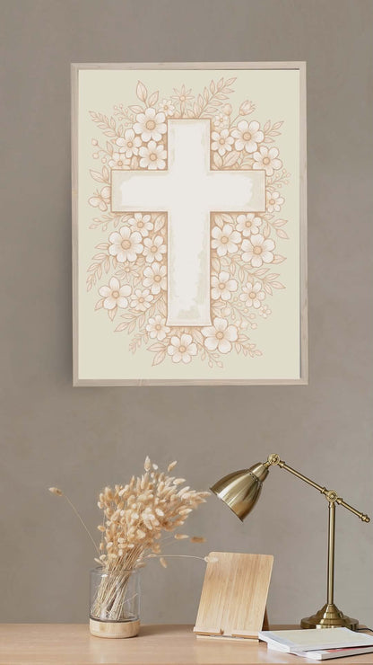 Plakat, kors, blomster